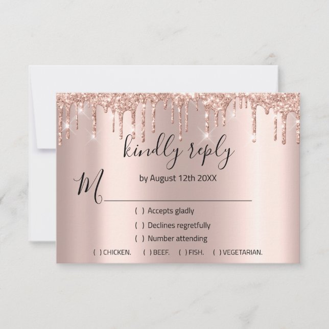 Casamento Rosa RSVP Brilho Chuva de VIP Casamento (Frente)