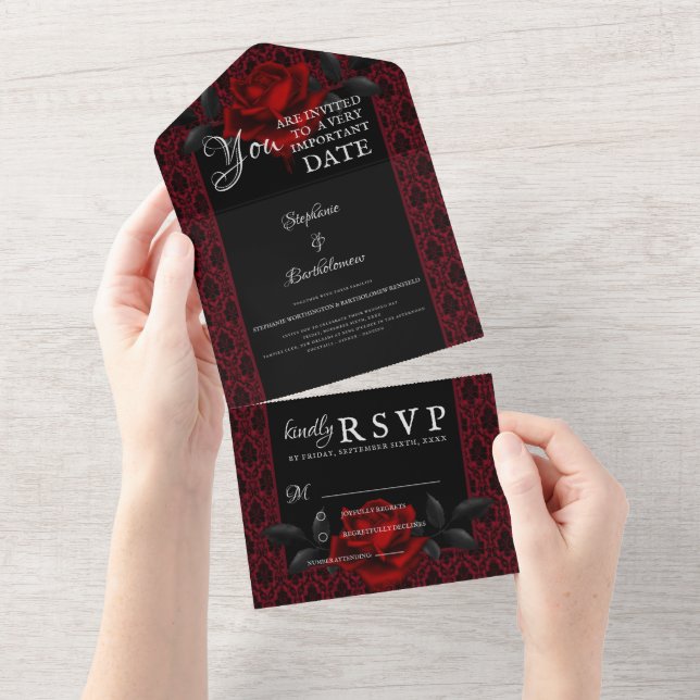 Casamento Rosa Vermelha Damasco Gótico (Aba destacável)
