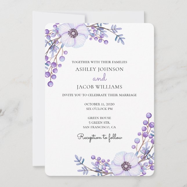 Casamento roxo. Flores lilás. Convite floral (Frente)