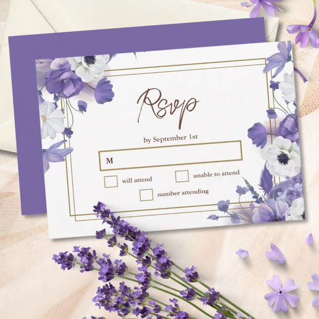 Casamento Roxo Geométrico Dourado de Flores Selvag (Criador carregado)