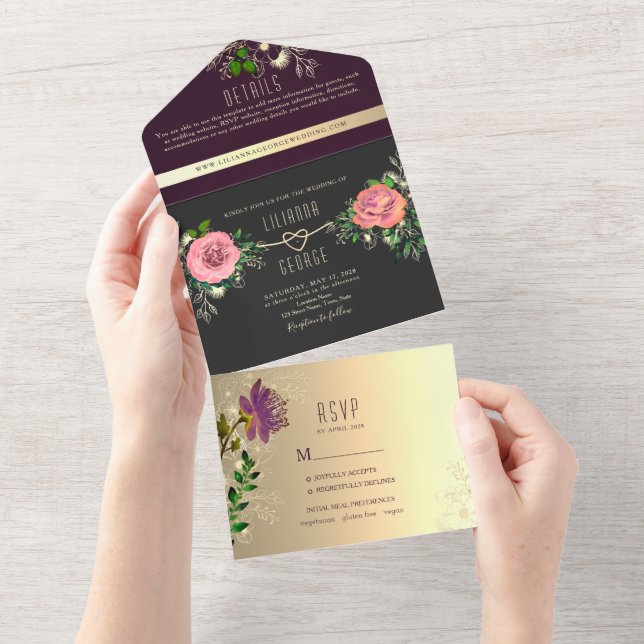 Casamento Roxo Preto Floral Temperamental (Tearaway)