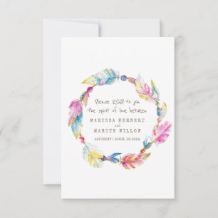 Casamento RSVP boho feather feath tribal nativa