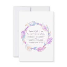 Casamento RSVP Boho feather Rubor tribal