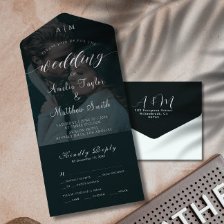 Casamento RSVP Branco e Preto de Foto Chic Elegant