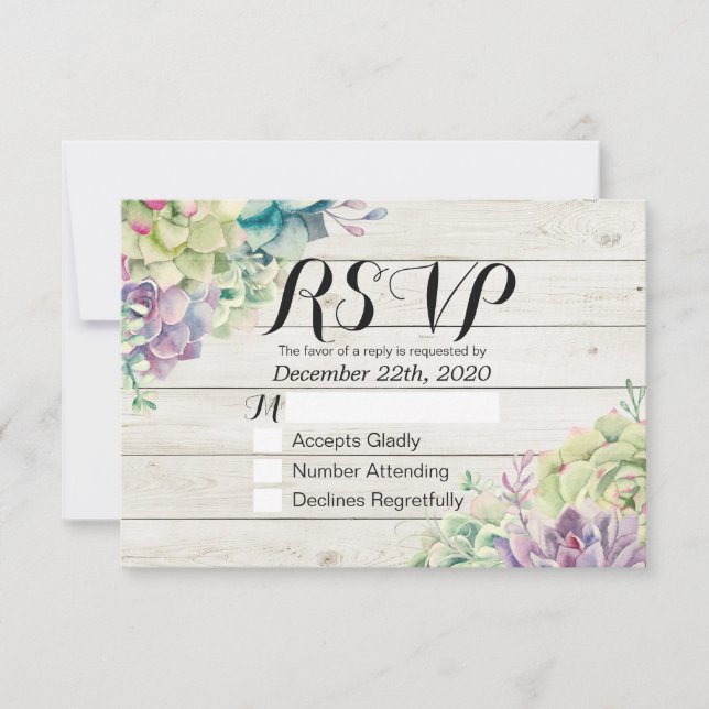 Casamento RSVP Chic Watercolor Madeira Russa Sucul (Frente)