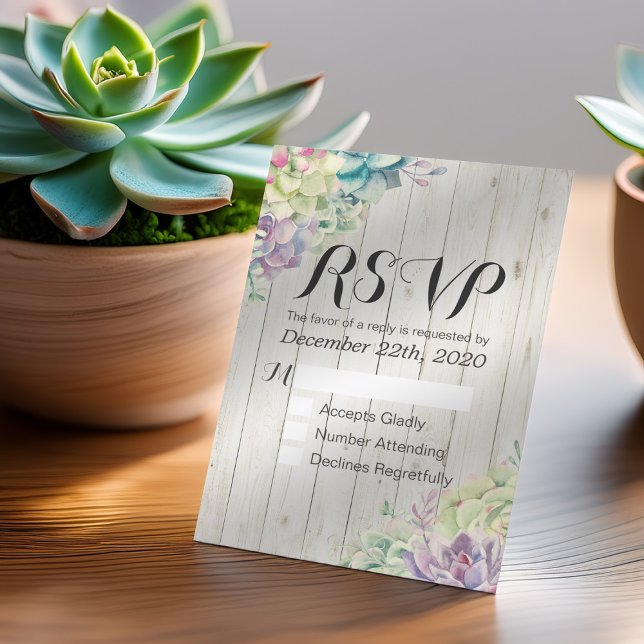 Casamento RSVP Chic Watercolor Madeira Russa Sucul (Criador carregado)