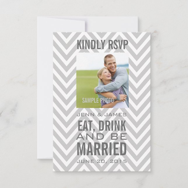 Casamento RSVP Comer Beber Ser Casado Chevron Cinz (Frente)