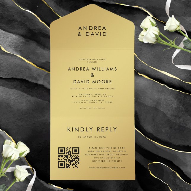 Casamento RSVP de Código de QR Minimalista Dourado (Criador carregado)
