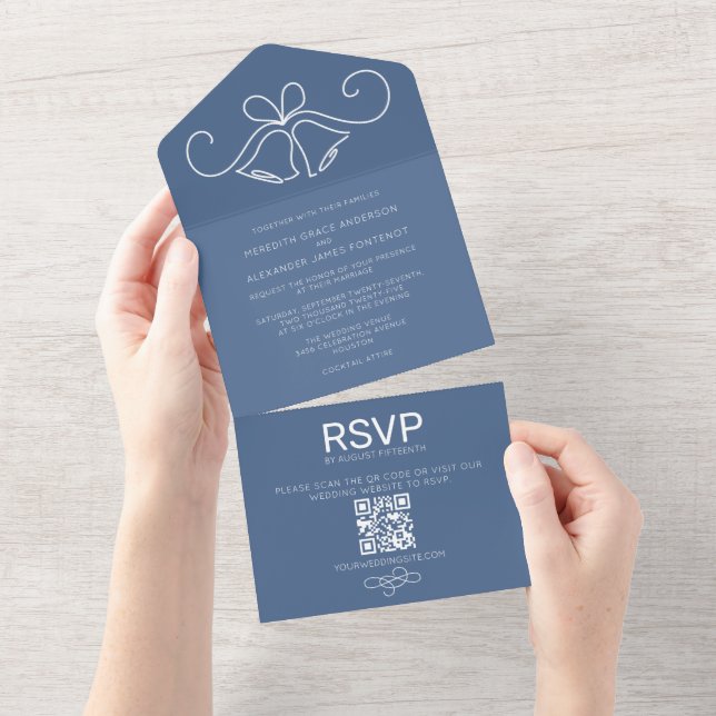 Casamento RSVP de Código QR Azul Dusty (Tearaway)