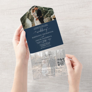 Casamento RSVP de Código QR de Foto Azul 2 de Mari