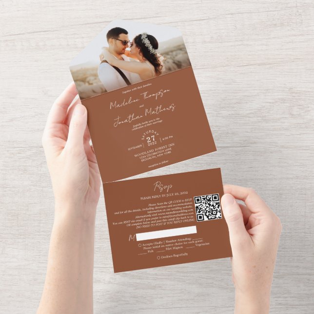 Casamento Rsvp de Código QR de Foto do Terracotta  (Aba destacável)