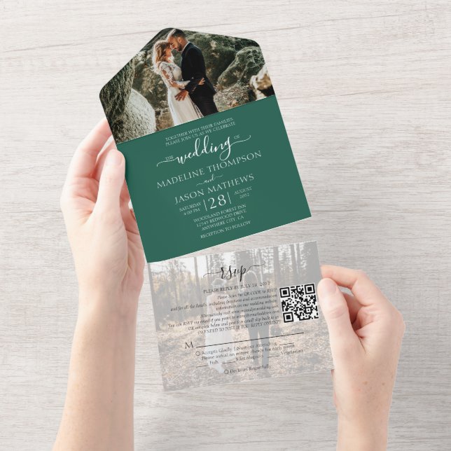 Casamento RSVP de Código QR de Foto Verde Verde Ve (Aba destacável)
