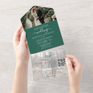 Casamento RSVP de Código QR de Foto Verde Verde Ve