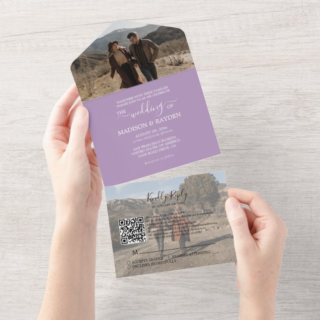 Casamento RSVP de Código QR de Lavanda Roxo Minima (Aba destacável)