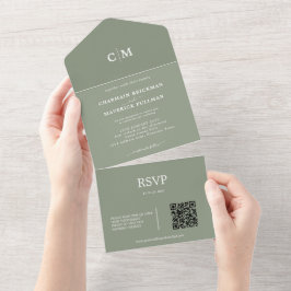 Casamento RSVP de Código QR do Monograma Verde de