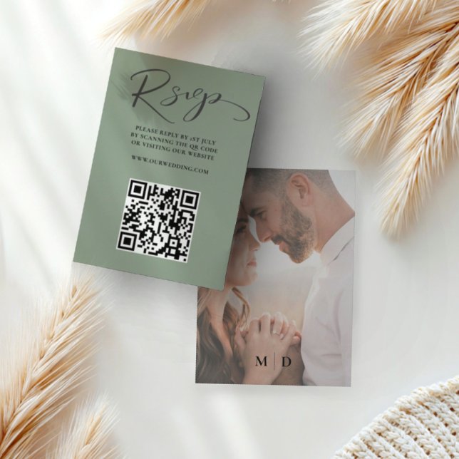 Casamento RSVP de Código QR Verde de Sage Único (Criador carregado)