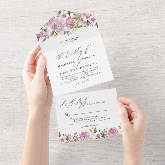 Casamento RSVP de Cores d'Água de Mauve Purple Flo (Aba destacável)