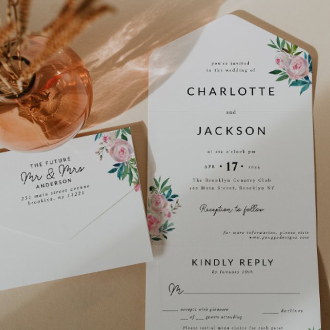 Casamento RSVP de Cores d'Água Pink Blush Floral B (Criador carregado)