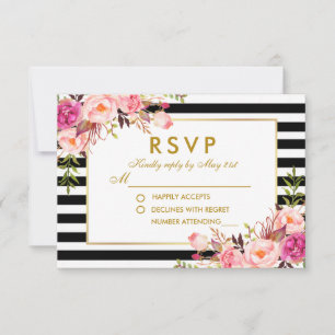 Casamento RSVP de Douradas faixas pretas, cor-de-r