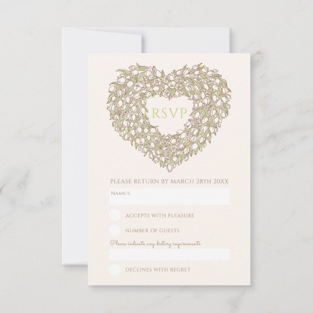 Casamento RSVP de flor de tulipa de creme monogram (Verso)