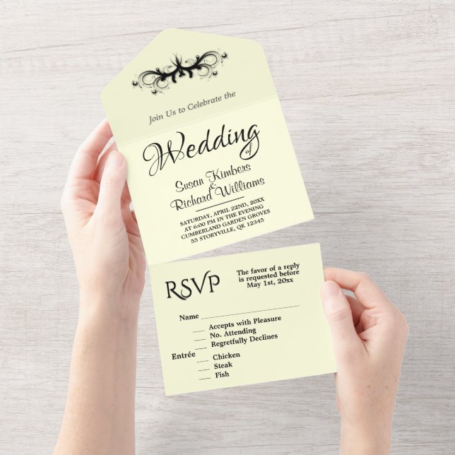Casamento Rsvp De Forragem Tripla Amarela E Preta (Aba destacável)