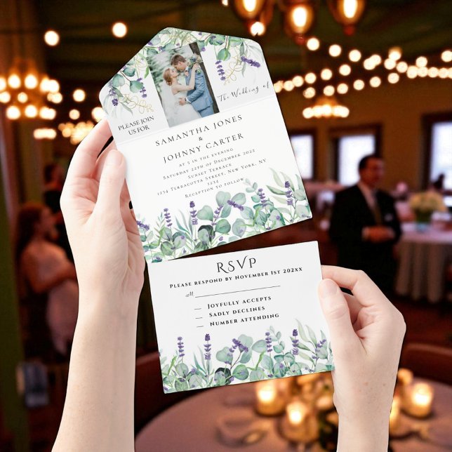 Casamento RSVP de Foto de Lavanda Rústica Eucalypt (Criador carregado)