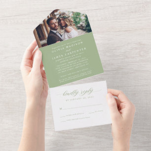 Casamento RSVP de Foto Verde do Moderno Elegante S