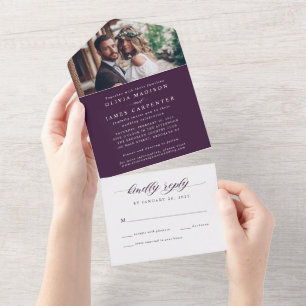 Casamento RSVP de Foto Violeta Roxo Elegante Moder