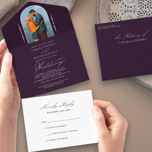 Casamento RSVP de Fotografia Púrpura da Caligrafi