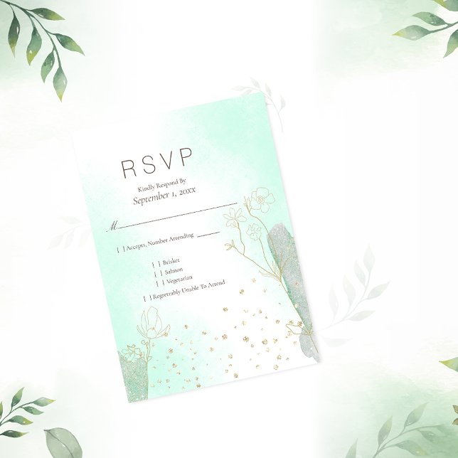 Casamento RSVP de Glitter Botânico Verde Radiante (Criador carregado)