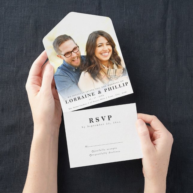 Casamento RSVP de Gradiente Elegante de Foto Român (Romantic Photo Elegant gradient RSVP Wedding All In One Invitation.)