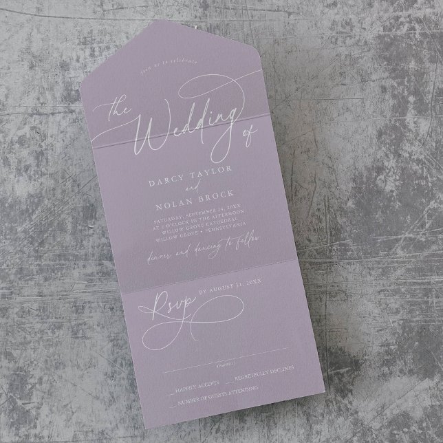 Casamento RSVP de Lavanda Roxo Elegante (Elegant Charm RSVP Lavender Purple Wedding All In One Invitation)