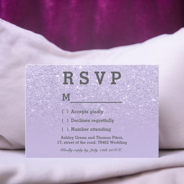 Casamento RSVP de ombre com falso lavanda roxo (Purple lavender faux glitter ombre RSVP wedding)