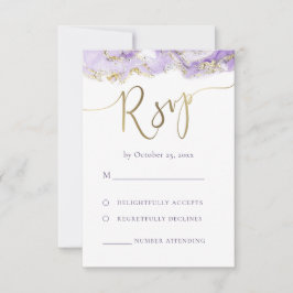 casamento RSVP de ouro de lavanda de mármore fluid