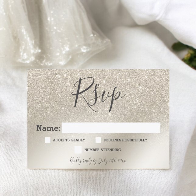 casamento RSVP de pérola marfim ombre (pearl ivory glitter ombre metallic RSVP wedding)