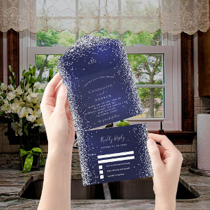 casamento rsvp de prata azul marinho