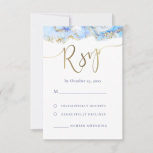 casamento RSVP de tinta azul de mármore fluido
