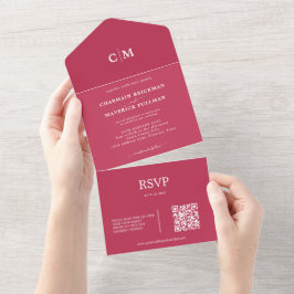 Casamento RSVP do Código QR do Monograma Vermelho