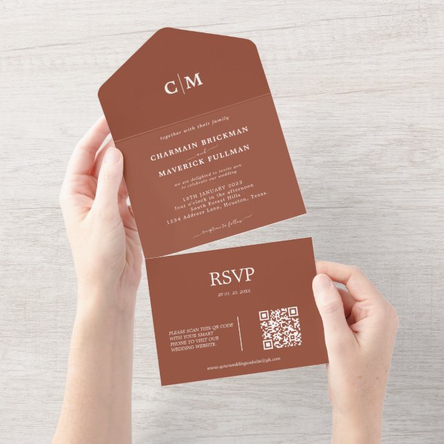 Casamento RSVP do Código QR do Terracotta Monogram (Aba destacável)