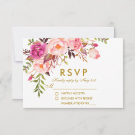 Casamento RSVP Dourado Cor Floral de Água Rosa