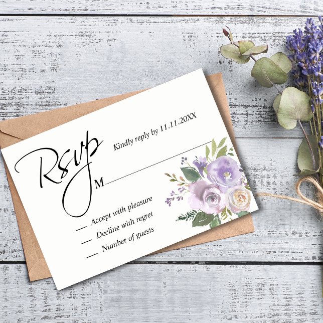 Casamento RSVP Floral de Lavanda Roxo (Criador carregado)