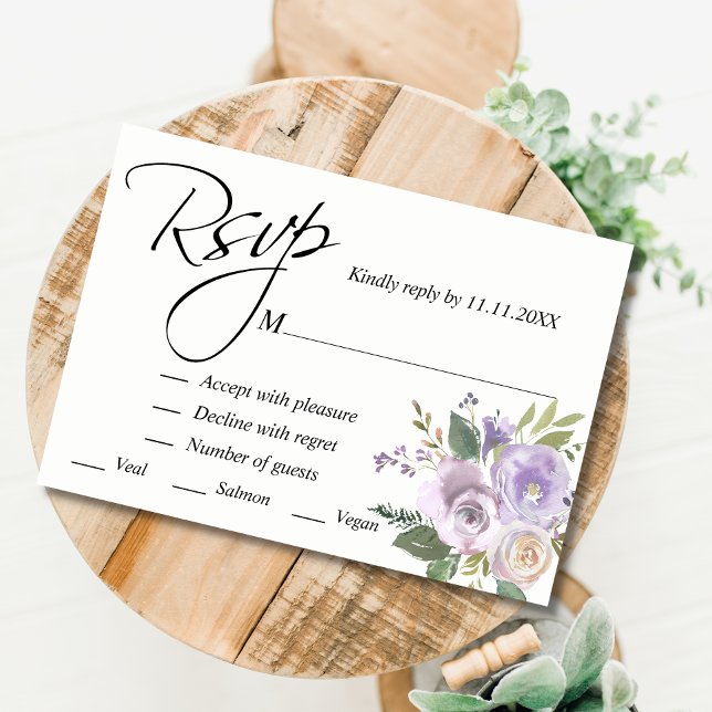 Casamento RSVP Floral de Lavanda Roxo (Criador carregado)