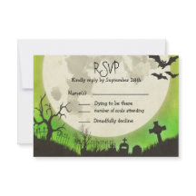 Casamento RSVP Halloween - verde com lua de cheio