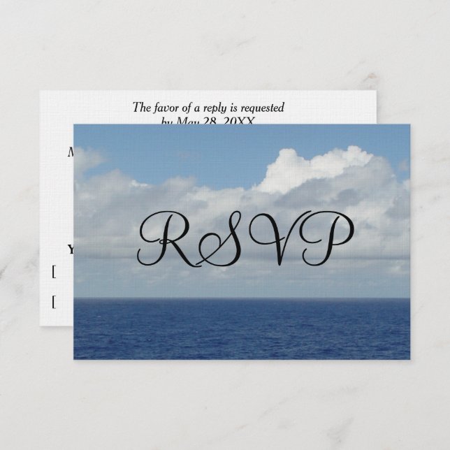 Casamento RSVP Ocean Waves Fluffy White Clouds (Frente/Verso)