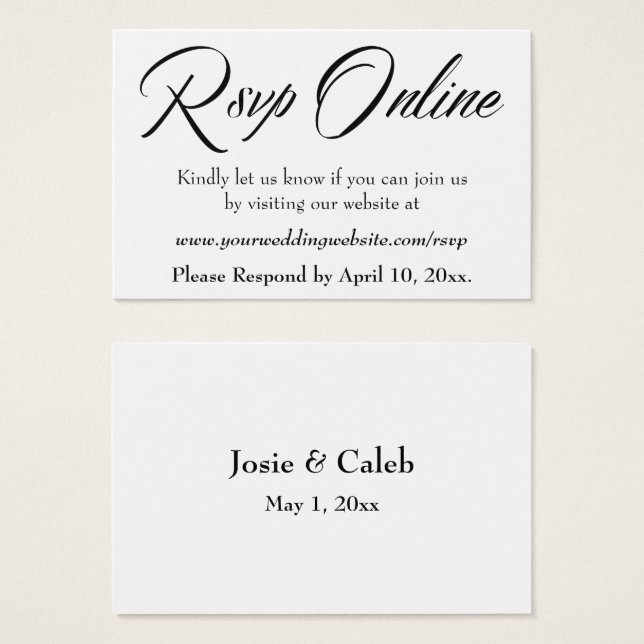Casamento RSVP Online Inserir Script Preto, Branco (Frente & Verso)