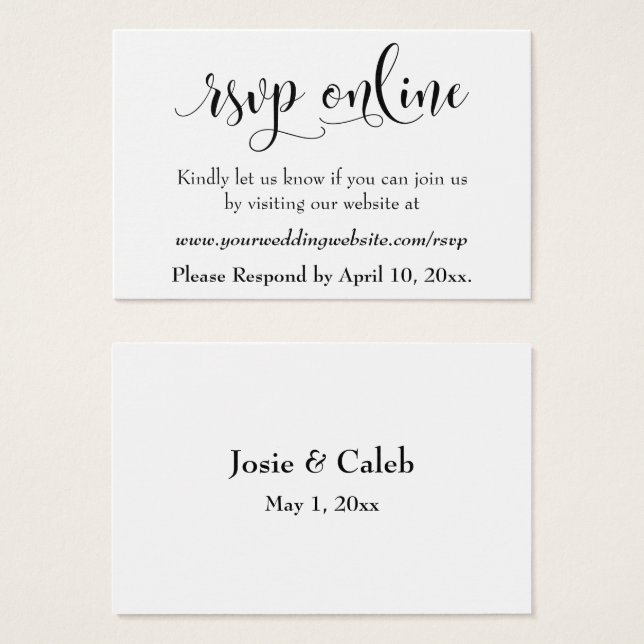 Casamento RSVP Online Inserir Script Preto, Branco (Frente & Verso)