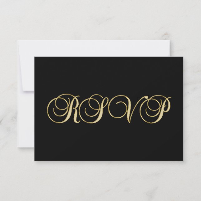 Casamento RSVP Personalizado Elegante Preto Dourad (Frente)