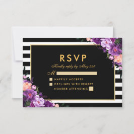 Casamento RSVP Preto Dourado Roxo Floral