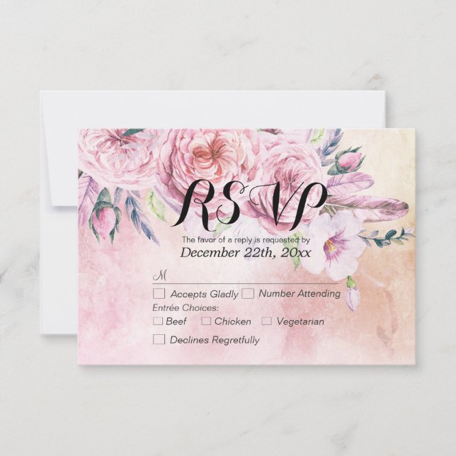 Casamento RSVP Resposta Watercolor Boho Floral Pen (Frente)