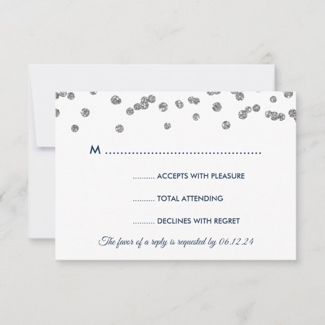 Casamento RSVP Silver Faux Glitter Confetti Marinh (Frente)
